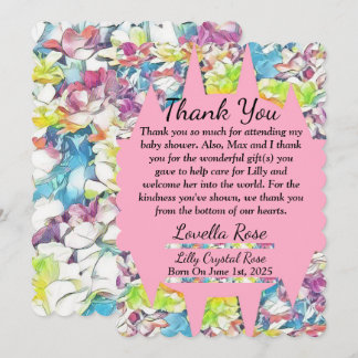 Floral Baby Dusche Danke Karte mit Pink