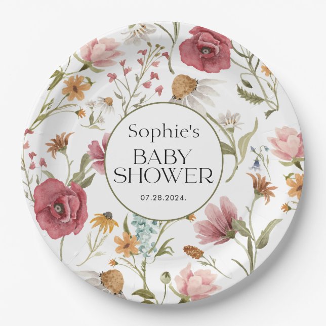 Floral Baby Dusche Pappteller (Vorderseite)