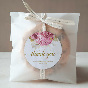 Floral Baby Dusche Pink Gold Vielen Dank Runder Aufkleber