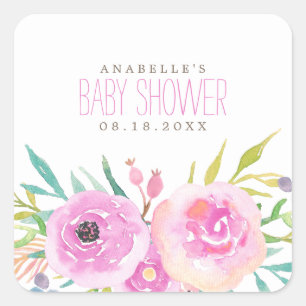 Floral Baby Dusche Quadratischer Aufkleber