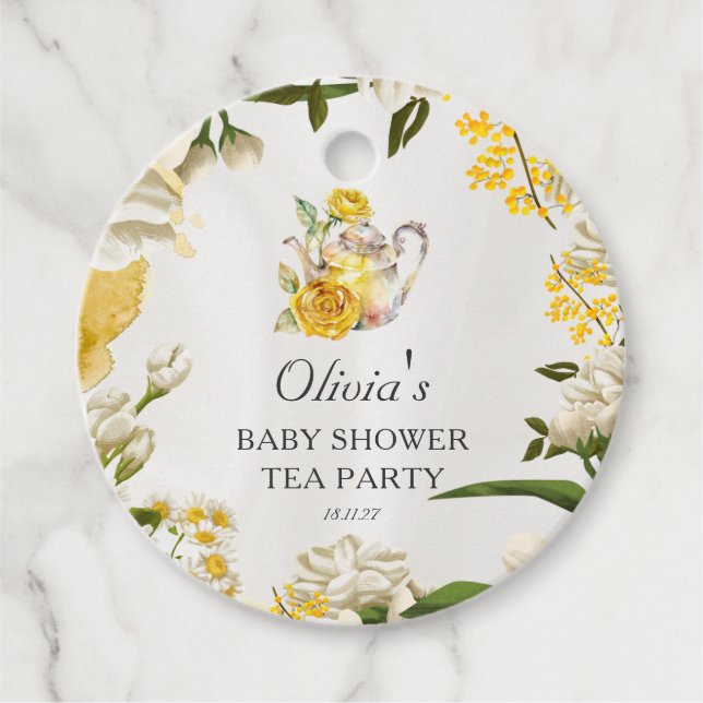 Floral Baby Dusche Tee Party Souvenirgeschenke Geschenkanhänger (Vorderseite)