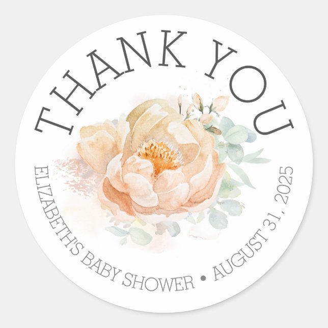 Floral Baby Dusche Vielen Dank Runder Aufkleber (Vorderseite)