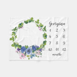 Floral Baby Girl Blue Lila Monthly Meilenstein Fleecedecke
