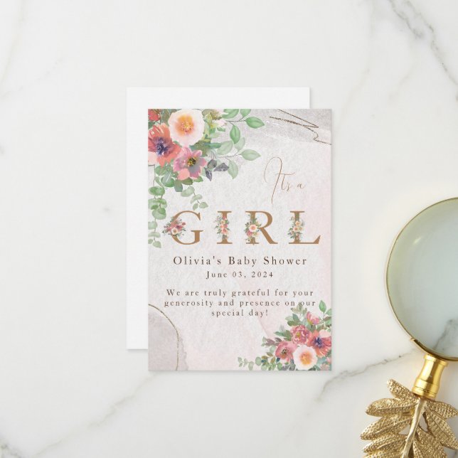 Floral Baby Girl Dusche Dankeskarte (Vorderseite/Rückseite Beispiel)
