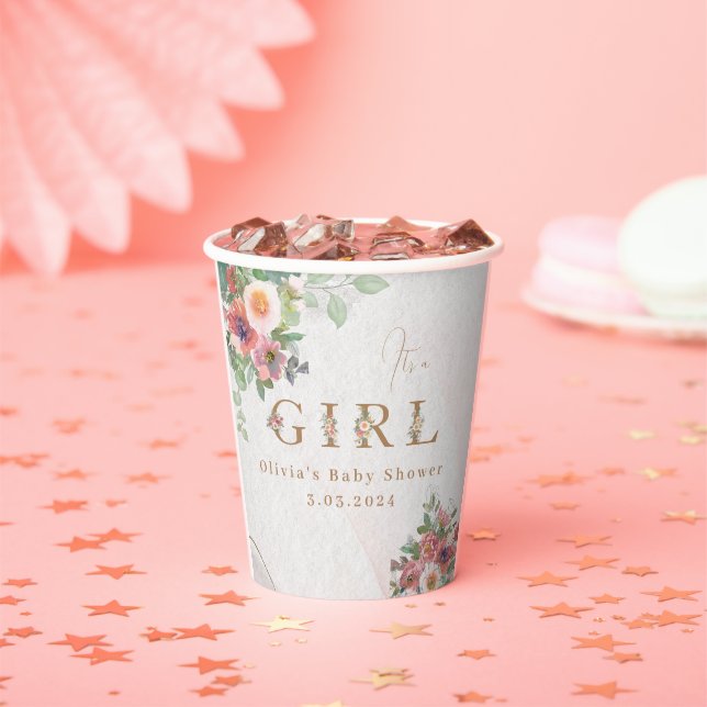 Floral Baby Girl Dusche Pappbecher (Insitu)