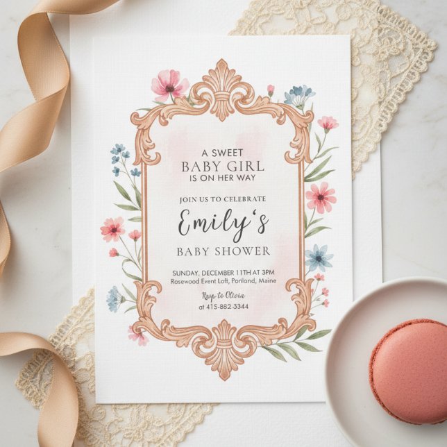 Floral Baby Girl Shower Invitation Frame (Créateur téléchargé)