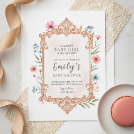 Floral Baby Girl Shower Invitation Frame Einladung