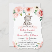 Floral Baby Hippo Princess Kinderdusche Einladung