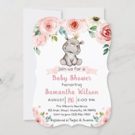 Floral Baby Hippo Princess Kinderdusche Einladung
