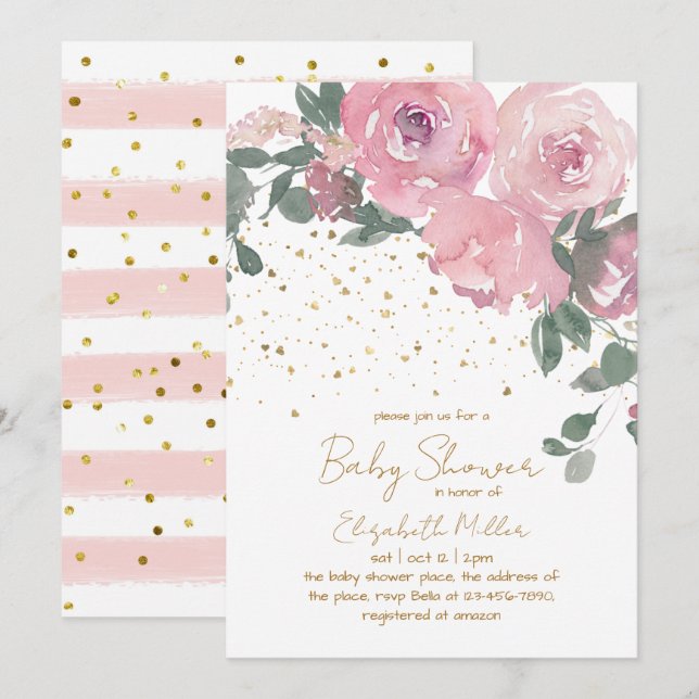 Floral Baby in Bloom Baby Dusche Einladung (Vorne/Hinten)