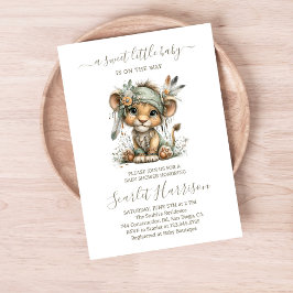 Floral baby lion Baby Shower Invitation
