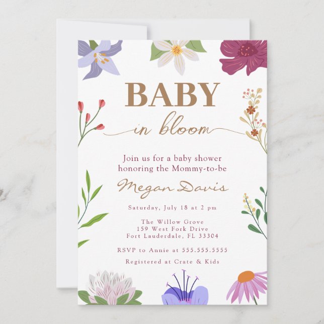 Floral Baby Shower Invitations Baby in Bloom (Devant)