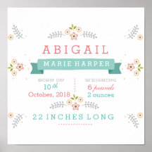 Floral Baby Stats Poster