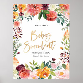 Floral Baby Succulare Baby Duschzeichen Poster