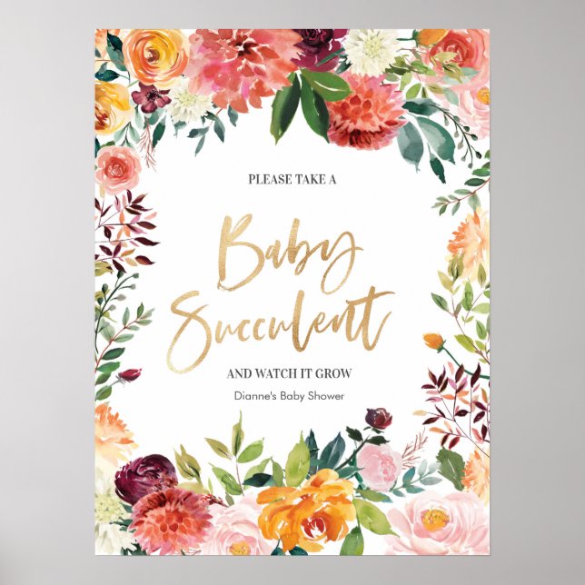 Floral Baby Succulare Baby Duschzeichen Poster (Vorne)