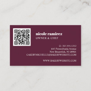Floral Bakery Patisserie Streifen bordeauxrot QR C Visitenkarte