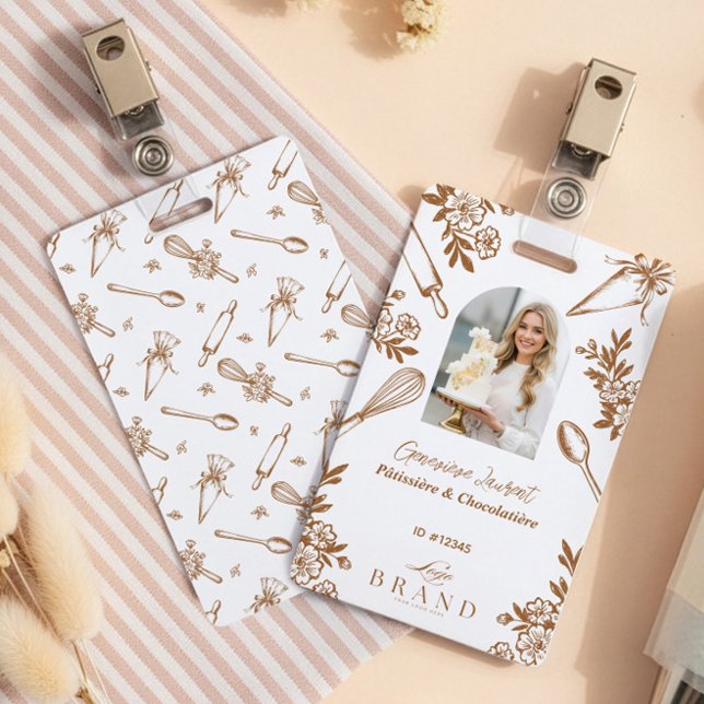 Floral Baking Utensils Bakery Logo Employee Photo Ausweis (Floral Baking Utensils Bakery Logo Employee Photo Badge)
