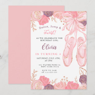 Floral Ballerina Ballet Slippers Girl Einladung