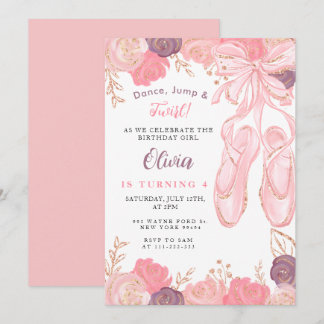 Floral Ballerina Ballet Slippers Girl Einladung