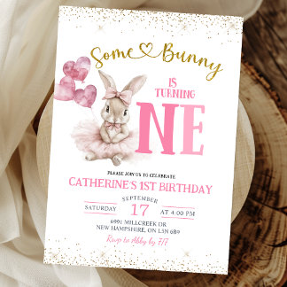 Floral Ballerina Bunny First Birthday Invitation Einladung