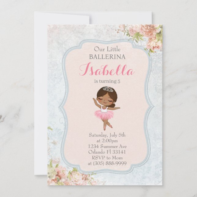 Floral Ballerina Geburtstagseinladung Einladung (Vorderseite)