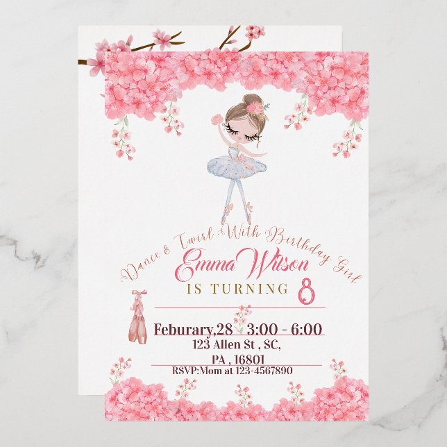 Floral Ballerina Invitation Anniversaire Pour Fill (Recto/Verso)