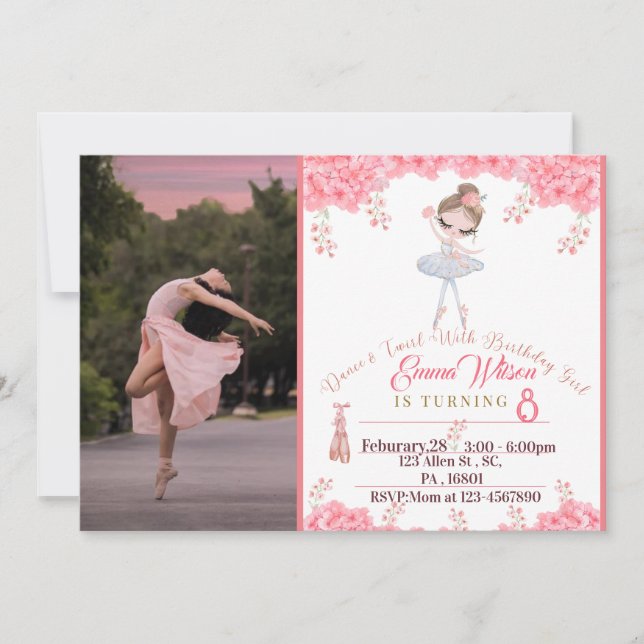 Floral Ballerina Invitation Anniversaire Pour Fill (Devant)