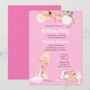 Floral Ballerina rose Invitation d'anniversaire