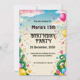 Floral Balloona Personalisiert Geburtstag Einladung