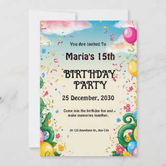Floral Balloona Personalisiert Geburtstag Einladung