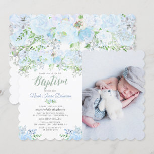 Floral Baptême Baptême Christening Invitation