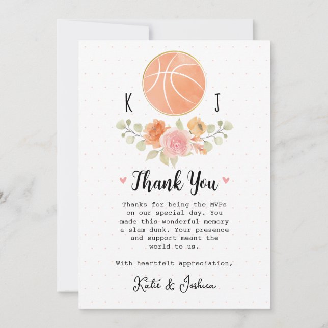 Floral Basketball Hochzeit Foto Danke Karte (Rückseite)