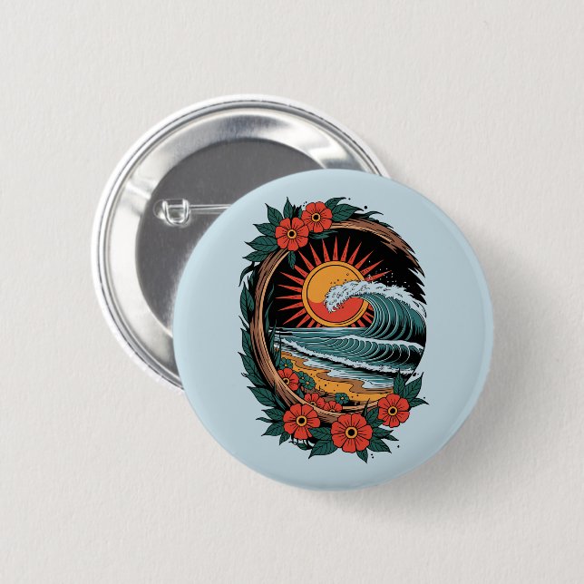 Floral Beach Lover Sunset Vacation Geschenk Retro Button (Vorne & Hinten)