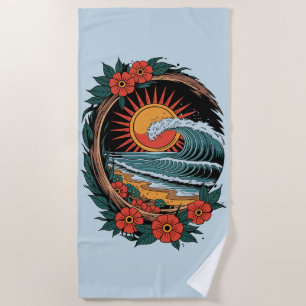 Floral Beach Lover Sunset Vacation Geschenk Retro Strandtuch