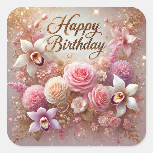 Floral beau autocollant d'anniversaire (Devant)