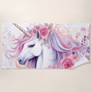 Floral Beautiful Unicorn Strandtuch