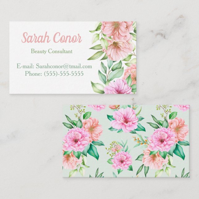 Floral Beauty Consultant Carte de visite (Devant / Derrière)