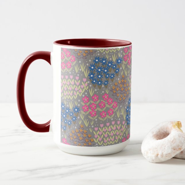 Floral Bed Gray Tasse (Mit Donut)