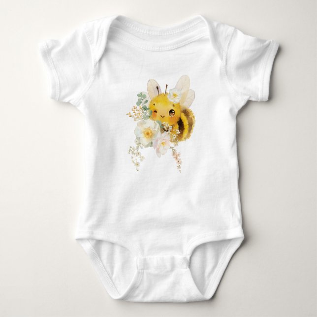 Floral Bee Bodysuit Baby Strampler (Vorderseite)