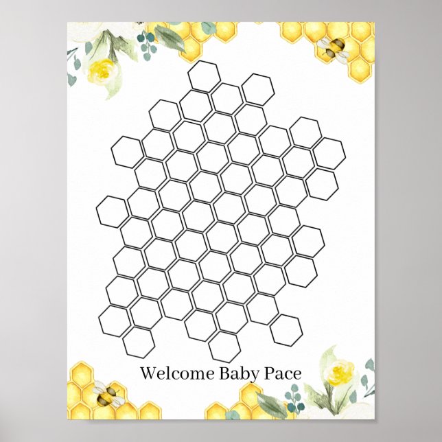 Floral Bee Honeycomb Baby Showbook Gästebuch (Vorne)