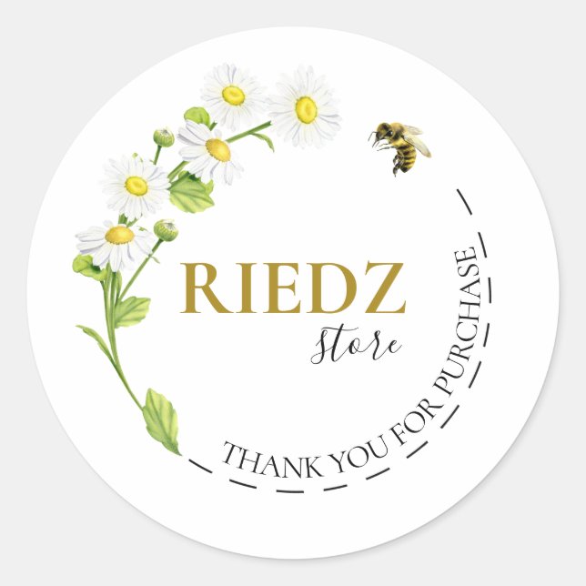 Floral Bee Vielen Dank Runder Aufkleber (Vorderseite)