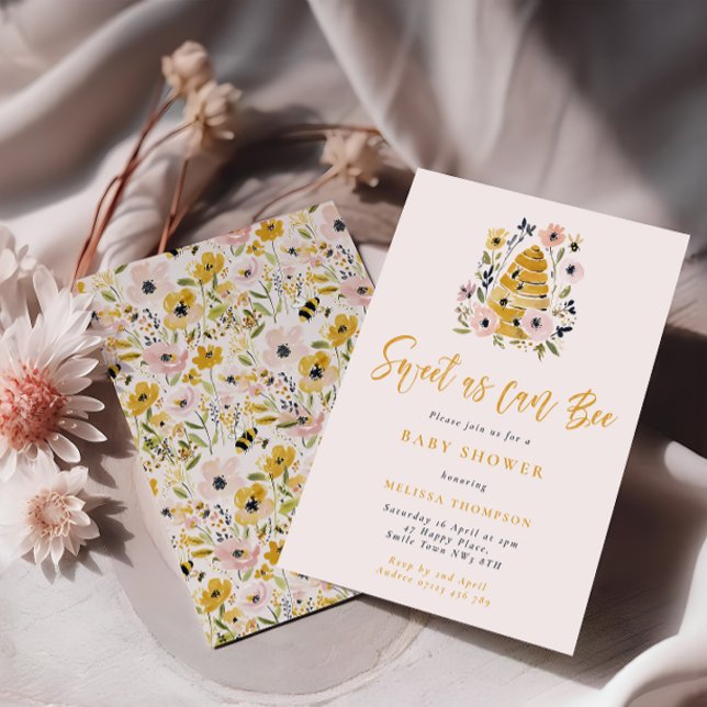 Floral Beehive Sweet As Can Bee Baby Shower Einladung (Von Creator hochgeladen)
