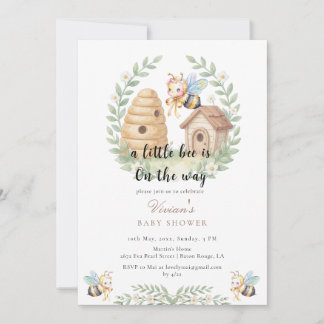 Floral Beehives and Little Bee Baby Shower Einladung