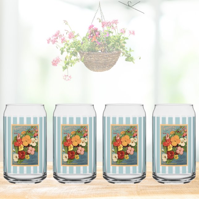 Floral Begonias Pink 1902 Seed Packet Red Teal (Créateur téléchargé)