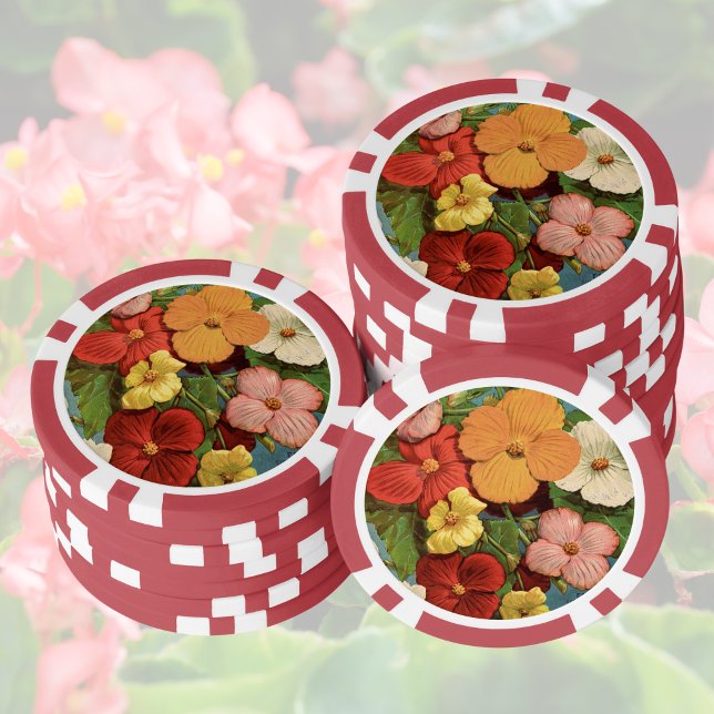 Floral Begonias Pink 1902 Seed Packet Red Teal Pokerchips (Von Creator hochgeladen)