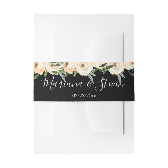 Floral Beige Black Wedding Einladungsbanderole (Vorderseite Beispiel)