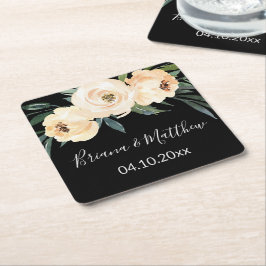 Floral Beige Black Wedding Rechteckiger Pappuntersetzer
