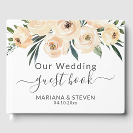 Floral Beige Blush auf White Wedding Gästebuch