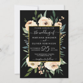 Floral Beige Blush Rose Gold auf Black Wedding Einladung