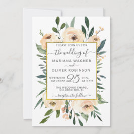 Floral Beige Blush Rose Gold auf Weiße Hochzeit Einladung